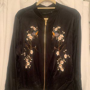 Zara Black Satin Embroidered Oriental Floral